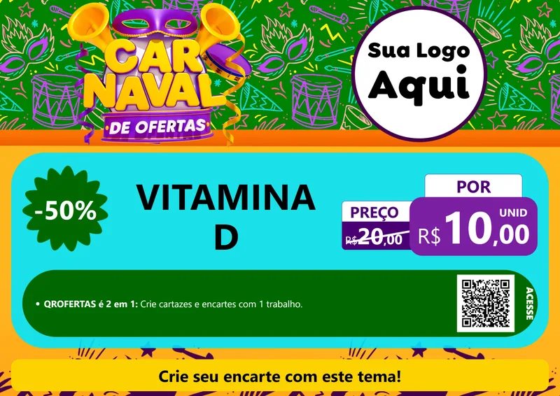 Modelo de Cartaz para Cartaz A4 Horizontal com o tema Carnaval de Ofertas para Farmácia