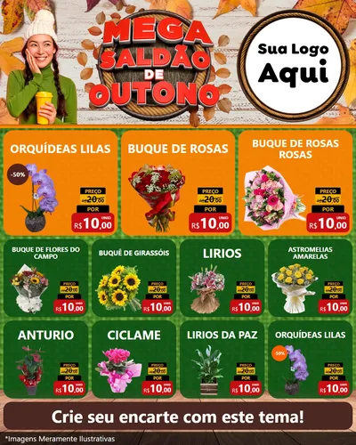 Modelo de Rede Social para Feed Instagram com o tema Mega Saldão de Outono para Floricultura e jardim