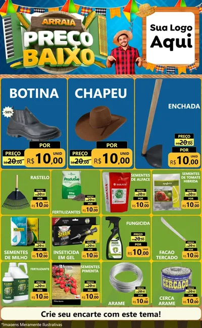 Modelo de Encarte para Encarte Grande com o tema Arraiá de Preço Baixo - Junina para Agropecuária