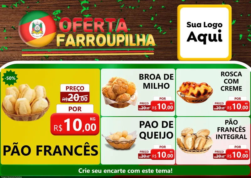 Modelo de Encarte para Encarte A4 Horizontal com o tema Oferta Farroupilha para Padaria