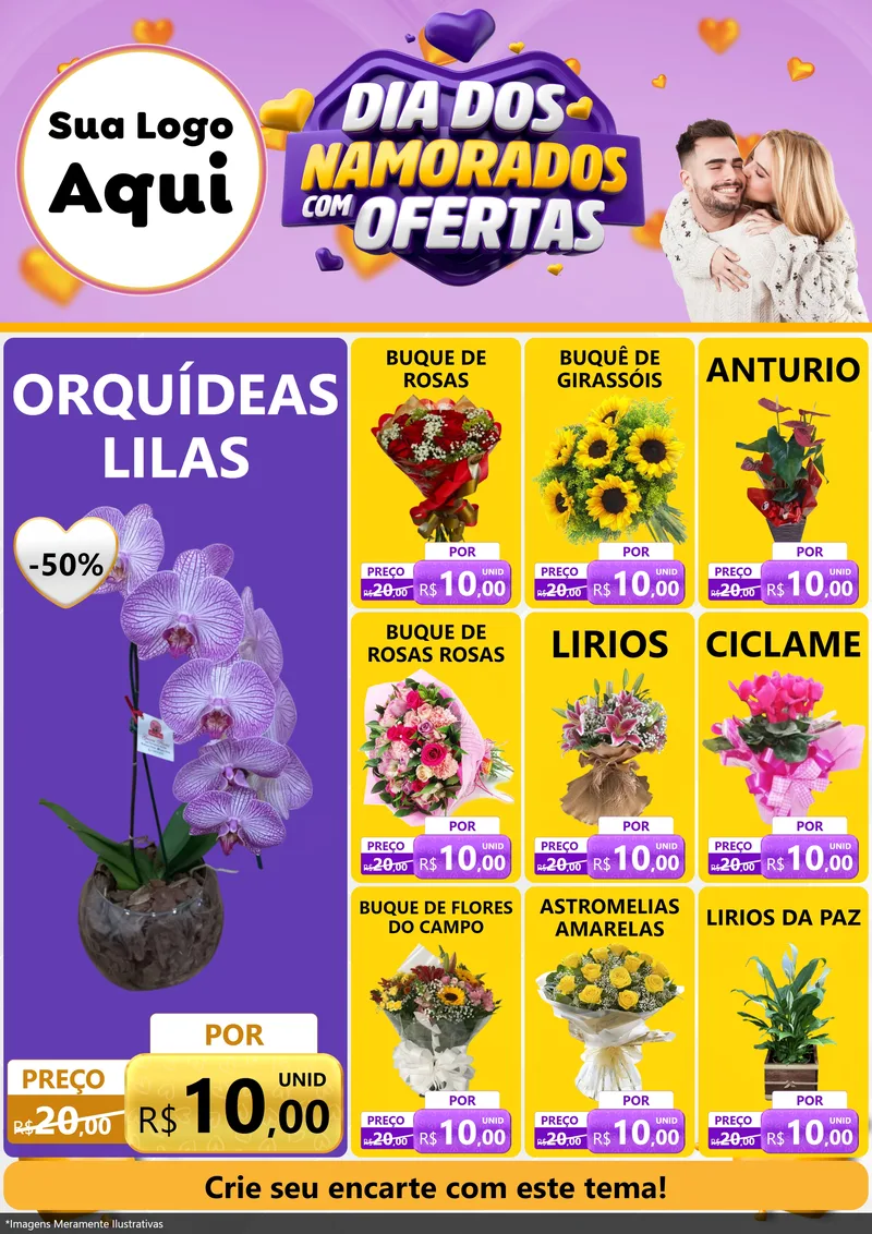 Modelo de Encarte para Encarte A4 Vertical com o tema Dia Dos Namorados Com Ofertas para Floricultura e jardim