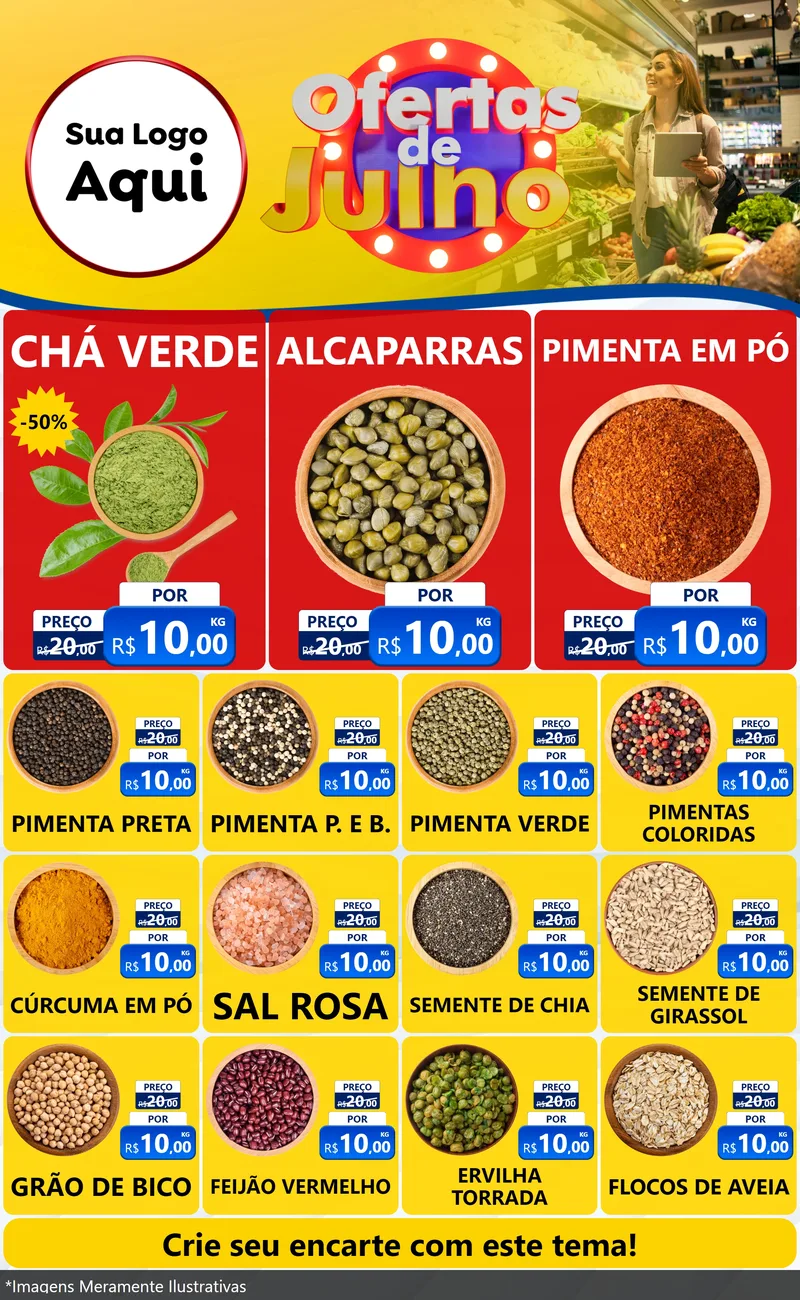 Modelo de Encarte para Encarte Grande com o tema Ofertas de Julho para Produtos Naturais