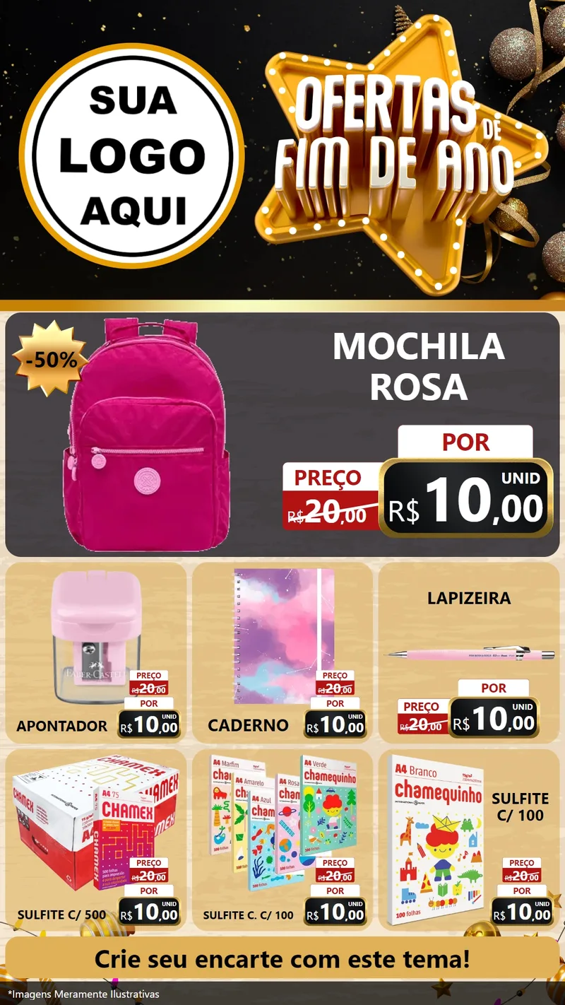 Modelo de Rede Social para Stories com o tema Ofertas de Fim de Ano para Papelaria