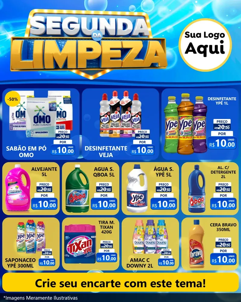 Modelo de Rede Social para Feed Instagram com o tema Segunda da Limpeza para Produtos de Limpeza
