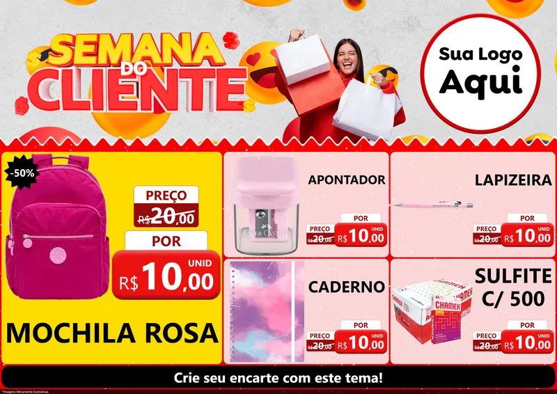 Modelo de Encarte para Encarte A4 Horizontal com o tema Semana do Cliente para Papelaria