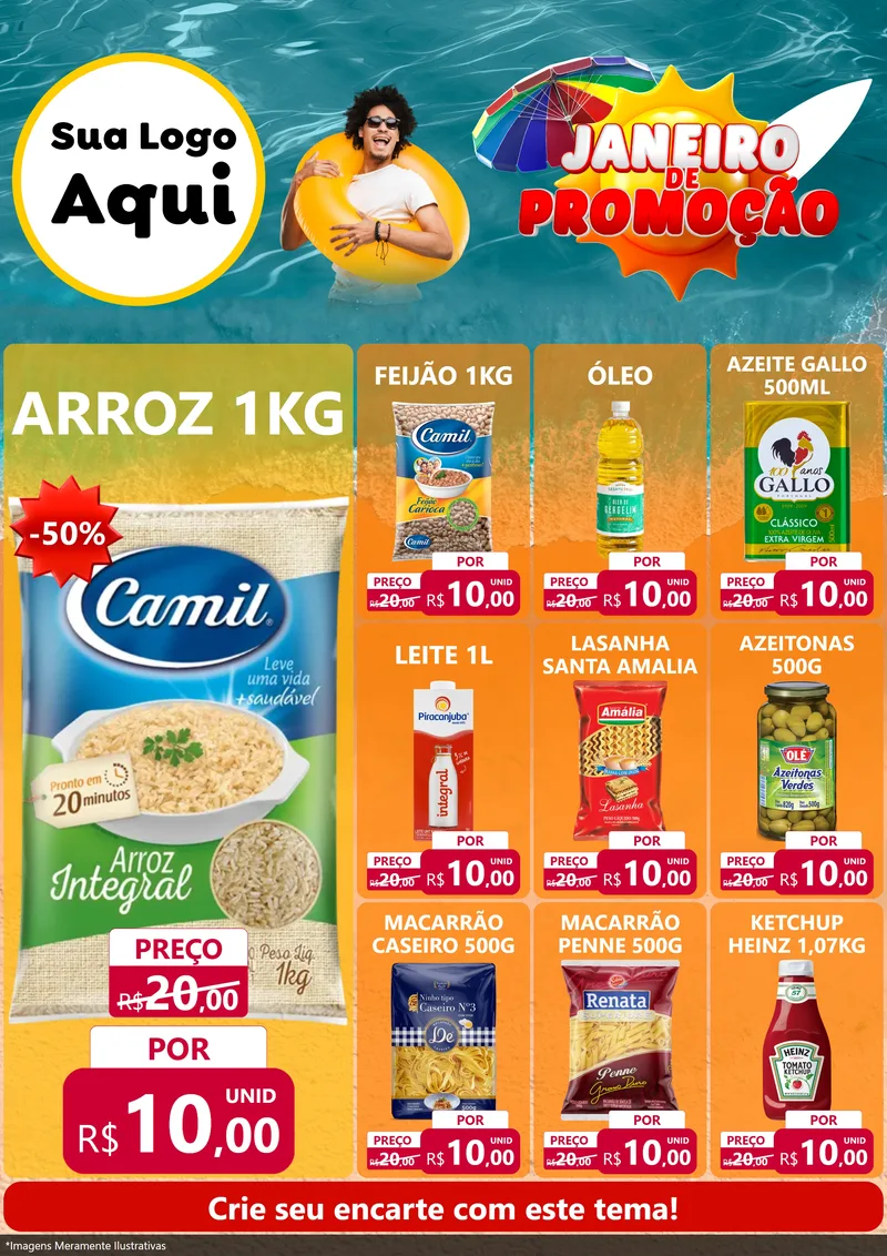 Modelo de Encarte para Encarte A4 Vertical com o tema Janeiro de Promoção para Supermercado