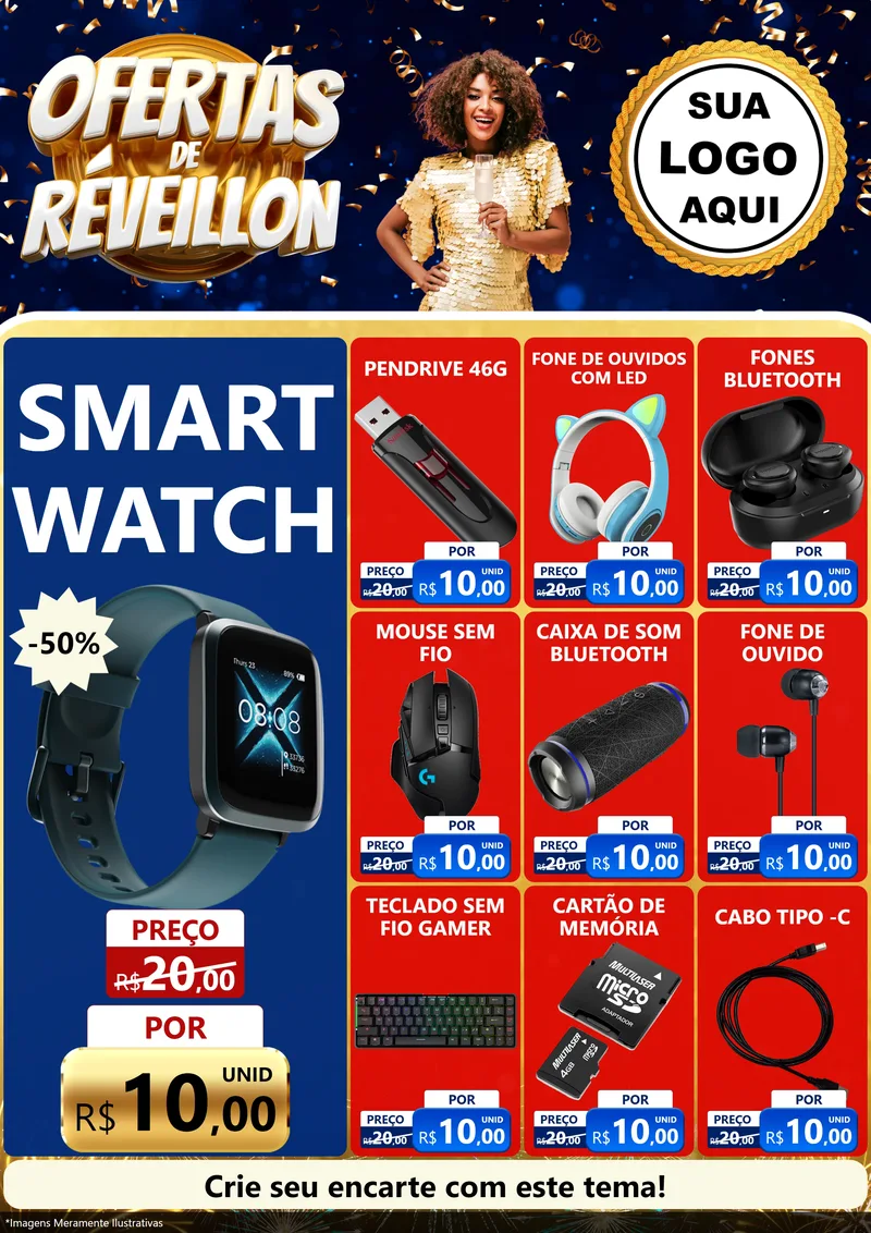 Modelo de Encarte para Encarte A4 Vertical com o tema Ofertas de Réveillon para Informática