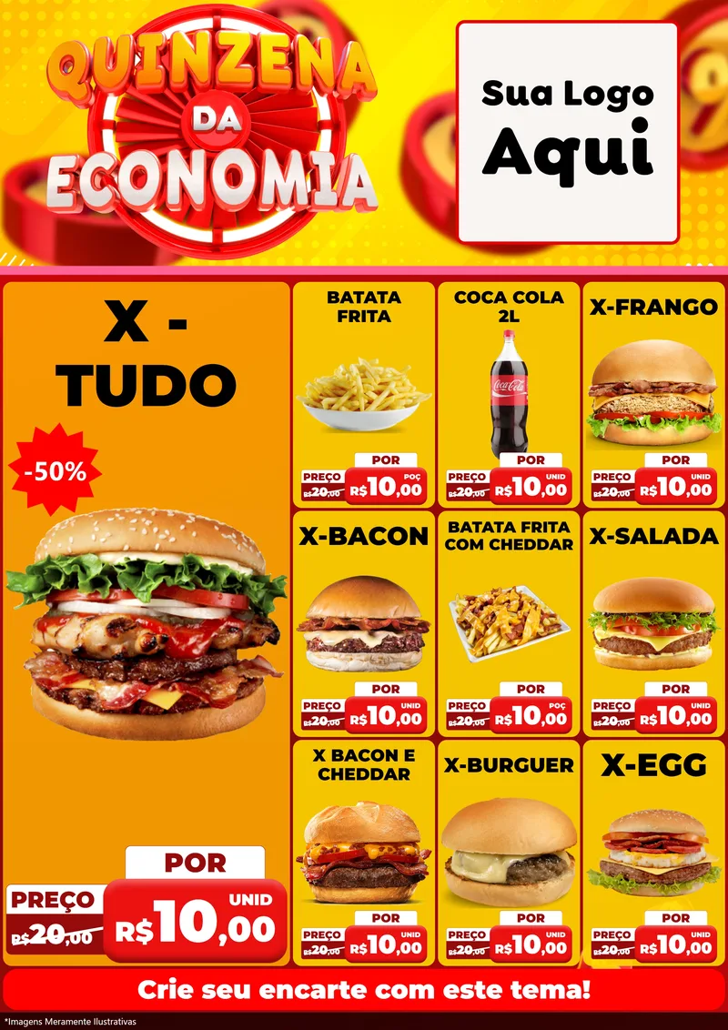 Modelo de Encarte para Encarte A4 Vertical com o tema Quinzena Da Economia para Hamburgueria