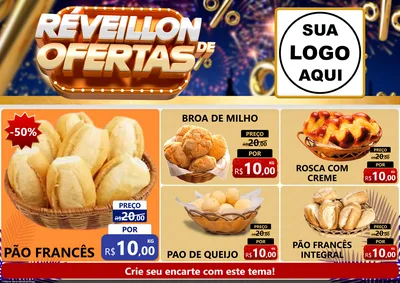 Modelo de Encarte para Encarte A4 Horizontal com o tema Réveillon de Ofertas para Padaria