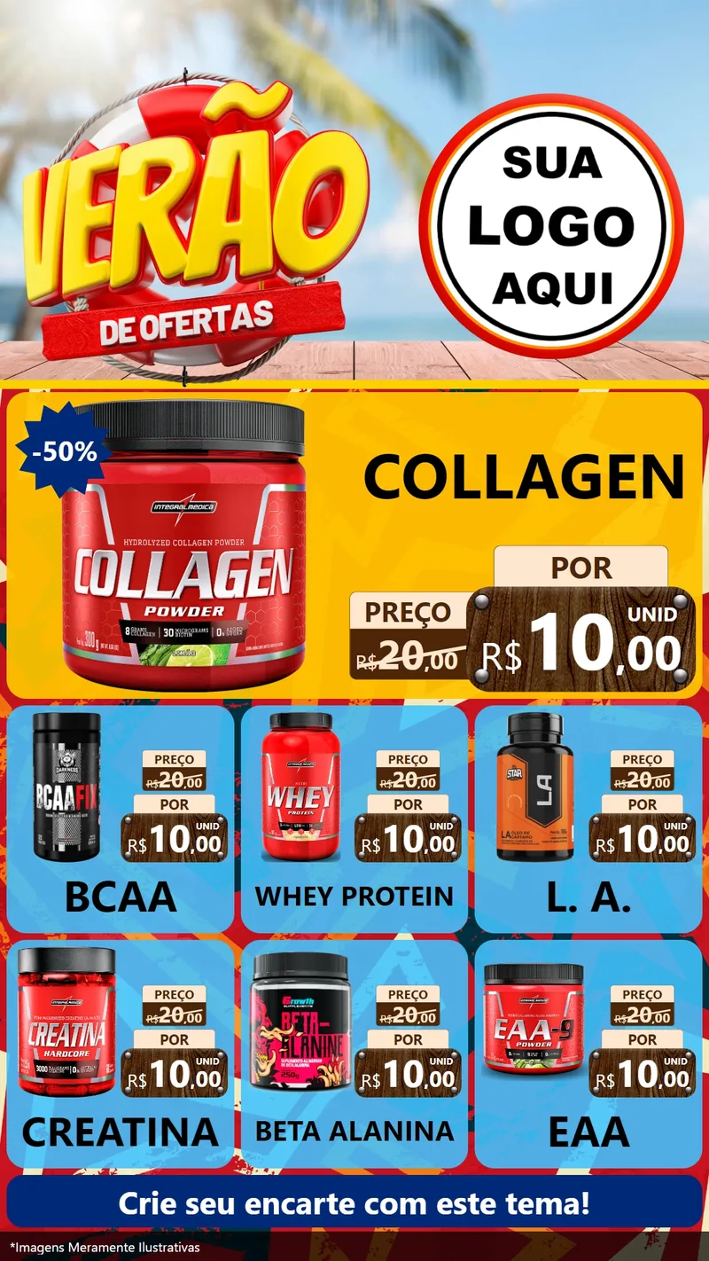 Modelo de Rede Social para Stories com o tema Verão de Ofertas para Suplementos alimentares