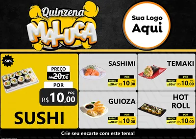 Modelo de Encarte para Encarte A4 Horizontal com o tema Quinzena Maluca para Comida japonesa