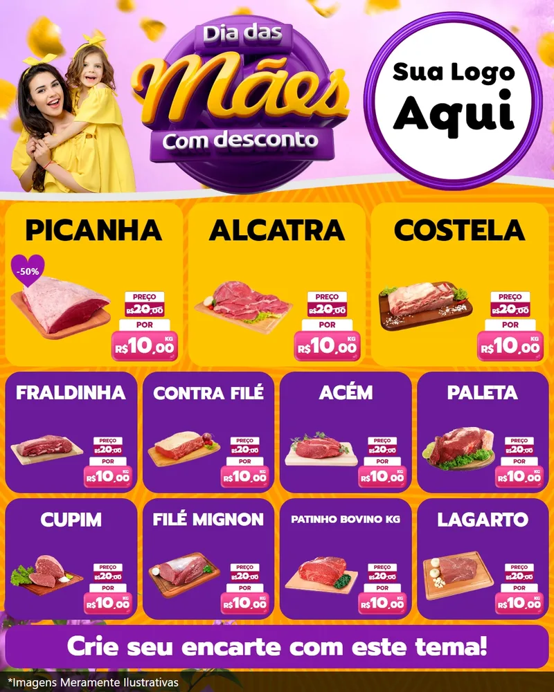 Modelo de Rede Social para Feed Instagram com o tema Dia das Mães com Desconto para Açougue
