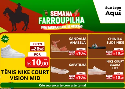 Modelo de Encarte para Encarte A4 Horizontal com o tema Semana Farroupilha - Uma Barbaridade de Ofertas para Calçados