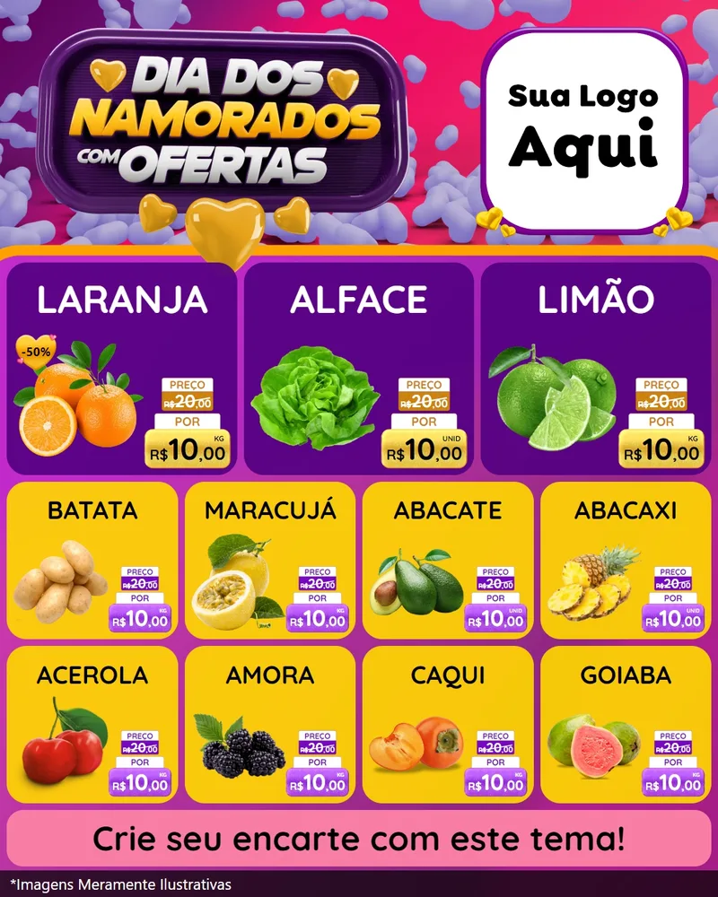 Modelo de Rede Social para Feed Instagram com o tema Dia Dos Namorados Com Ofertas para Hortifrúti
