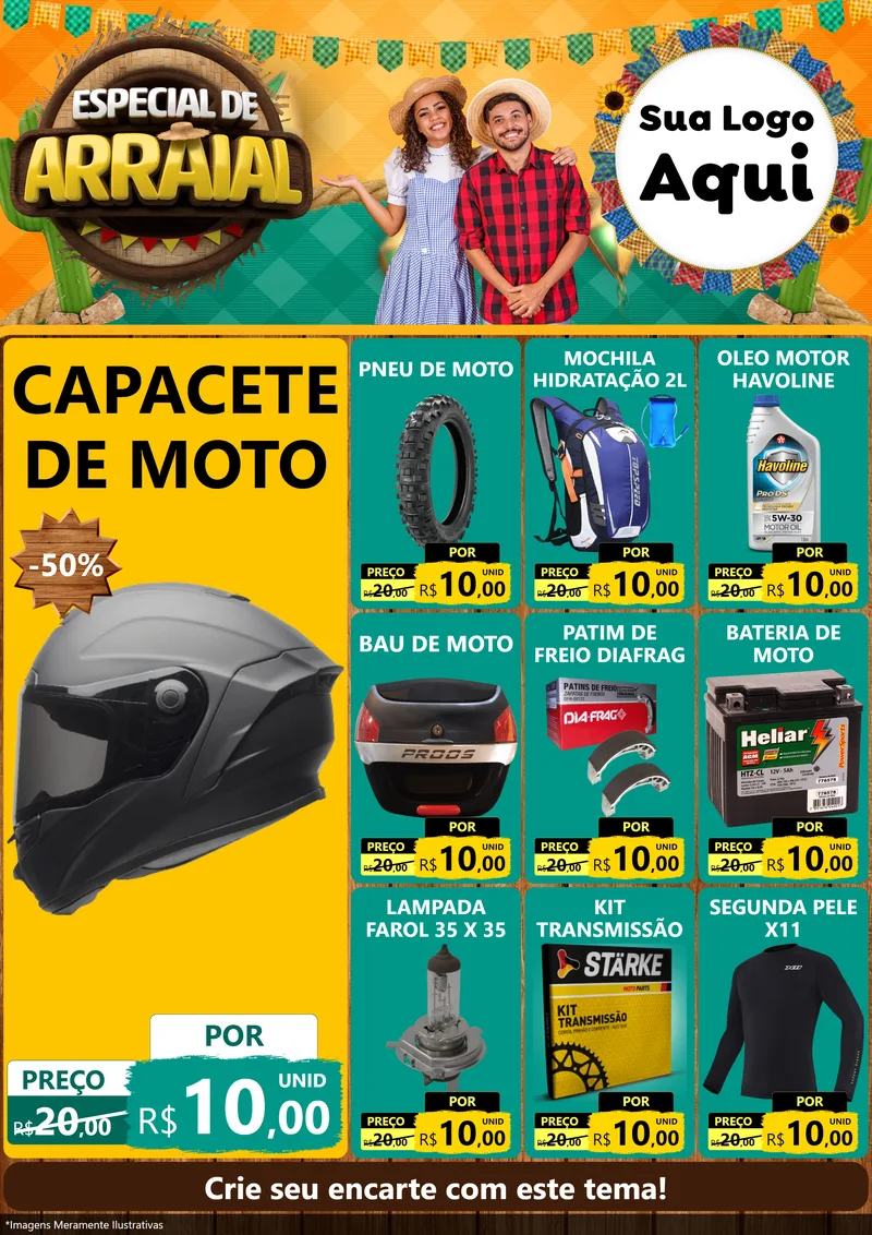 Modelo de Encarte para Encarte A4 Vertical com o tema Especial De Arraial para Moto peças