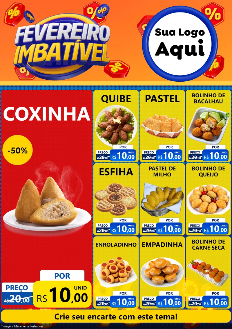 Modelo de Encarte para Encarte A4 Vertical com o tema Fevereiro Imbatível para Salgadaria