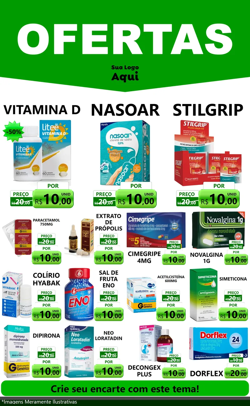 Modelo de Encarte para Encarte Grande com o tema Ofertas Verde Cartaz para Farmácia