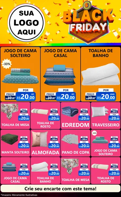 Modelo de Encarte para Encarte Grande com o tema Black Friday para Cama, Mesa e Banho