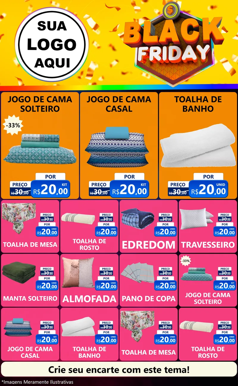 Modelo de Encarte para Encarte Grande com o tema Black Friday para Cama, Mesa e Banho