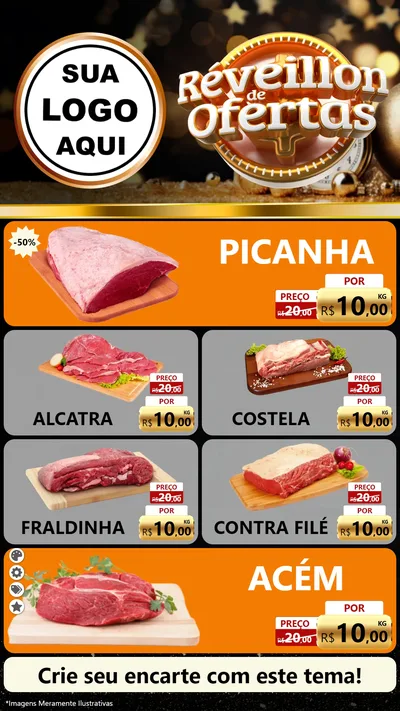 Modelo de TV para TV Vertical com o tema Réveillon de Ofertas para Açougue