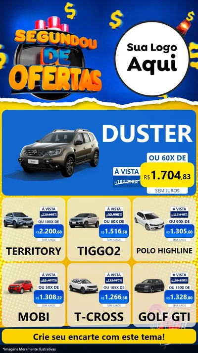 Modelo de Rede Social para Stories com o tema Segundou de Ofertas para Concessionaria de Carros