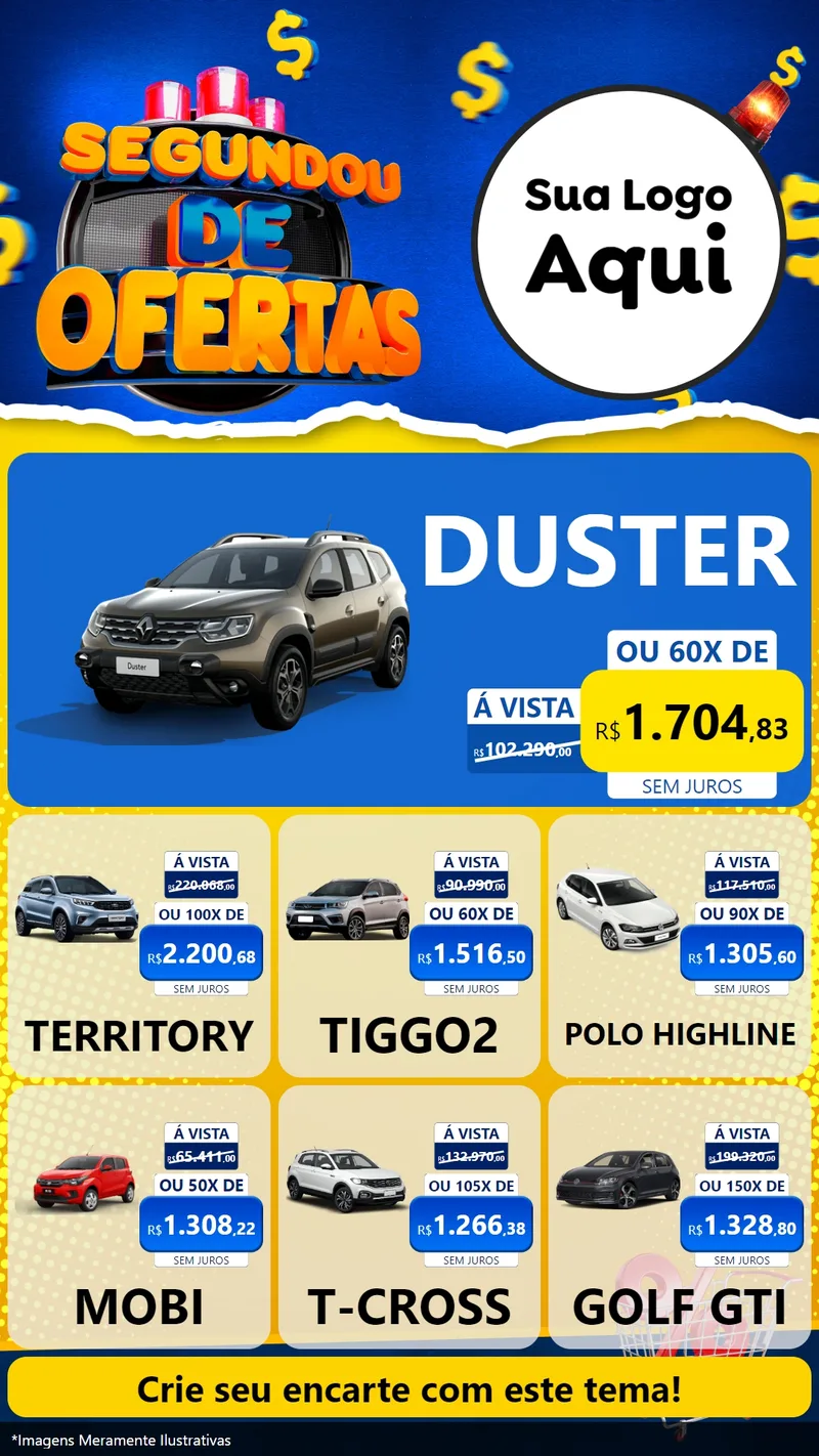 Modelo de Rede Social para Stories com o tema Segundou de Ofertas para Concessionaria de Carros