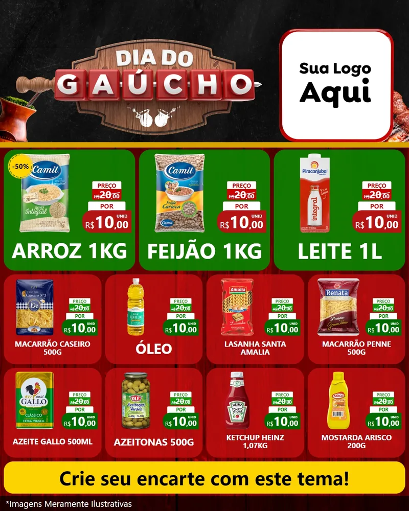 Modelo de Rede Social para Feed Instagram com o tema Dia do Gaúcho para Supermercado