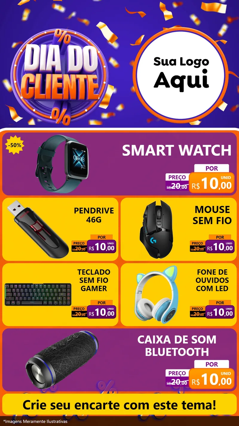 Modelo de TV para TV Vertical com o tema Dia do Cliente para Informática