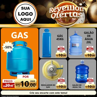 Modelo de Rede Social para Feed Facebook com o tema Réveillon de Ofertas para Água e gás