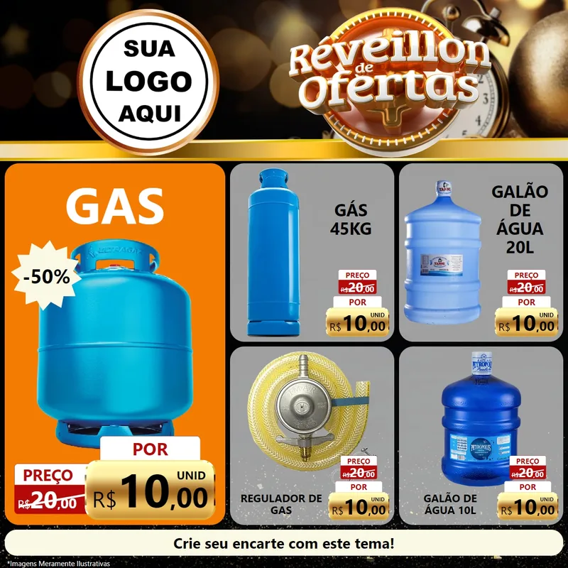 Modelo de Rede Social para Feed Facebook com o tema Réveillon de Ofertas para Água e gás