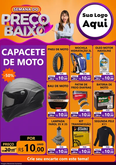 Modelo de Encarte para Encarte A4 Vertical com o tema Semana do Preço Baixo para Moto peças