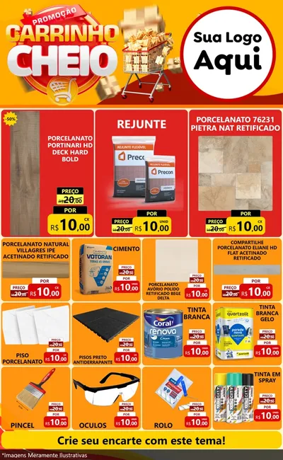 Modelo de Encarte para Encarte Grande com o tema Promoção carrinho cheio para Pisos e revestimentos