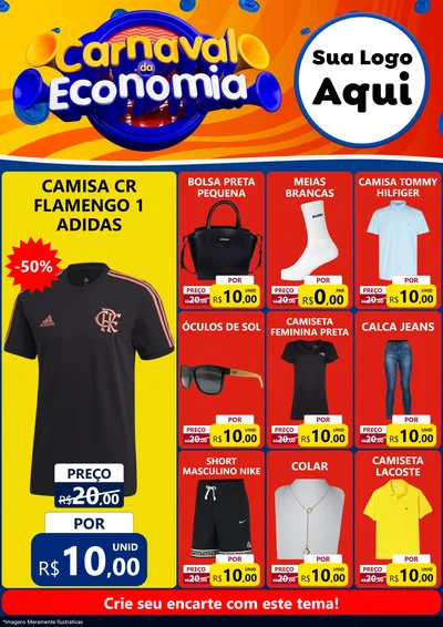 Modelo de Encarte para Encarte A4 Vertical com o tema Carnaval da Economia para Roupas e acessórios