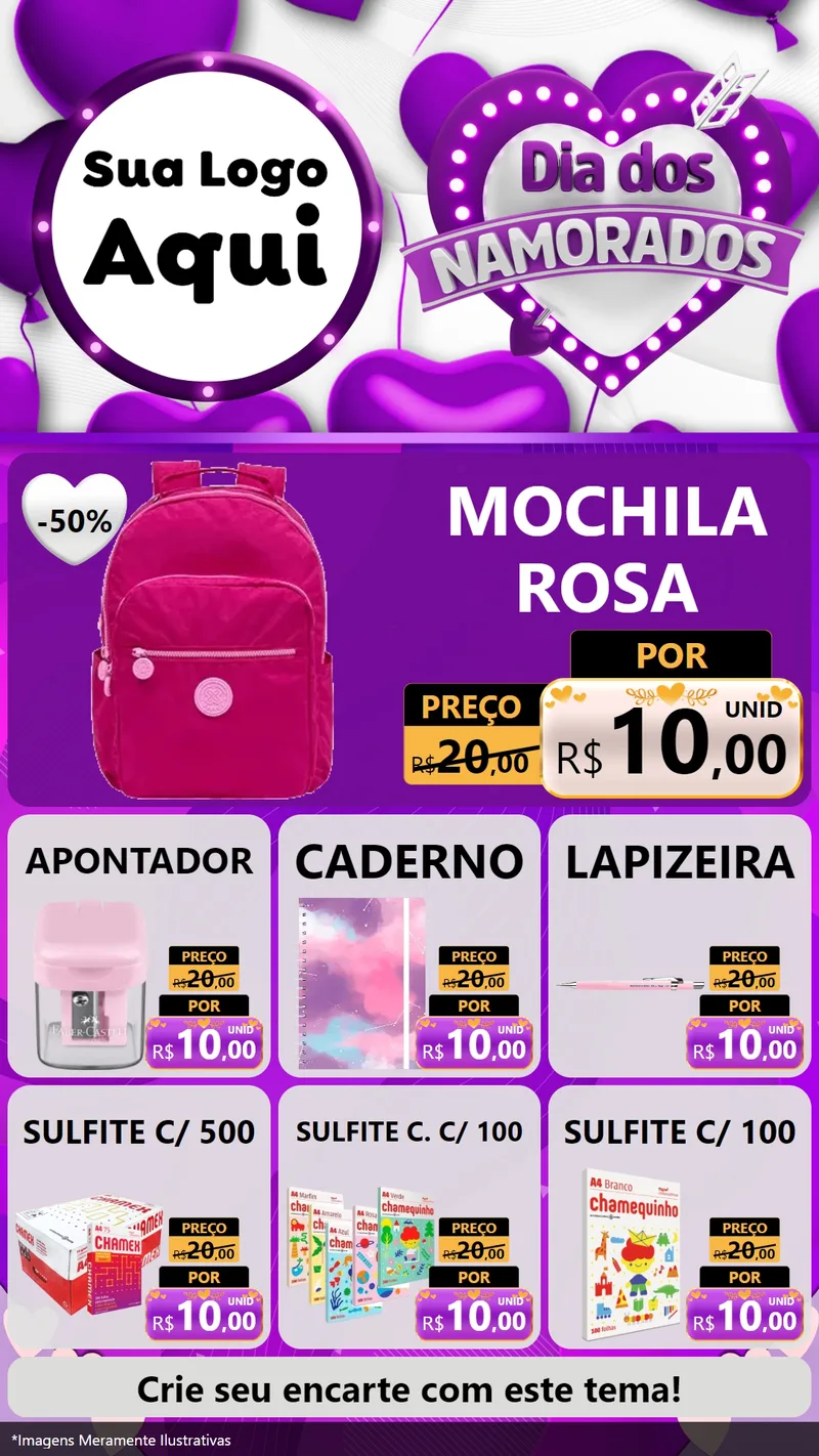Modelo de Rede Social para Stories com o tema Dia dos Namorados para Papelaria