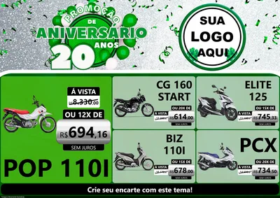Modelo de Encarte para Encarte A4 Horizontal com o tema Promoção de Aniversário - 20 Anos para Concessionaria de Motos
