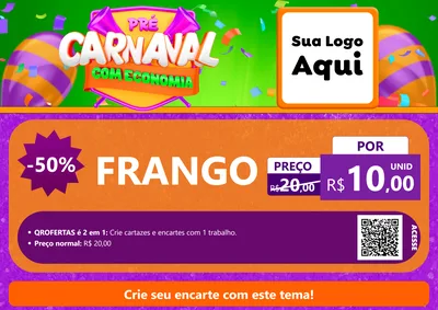 Modelo de Cartaz para Cartaz A4 Horizontal com o tema Pré-Carnaval Com Economia para Assados