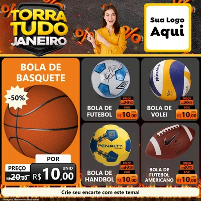 Modelo de Rede Social para Feed Facebook com o tema Torra Tudo Janeiro para Artigos Esportivos