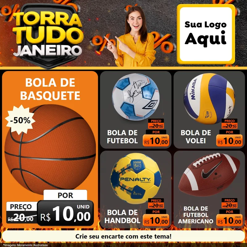 Modelo de Rede Social para Feed Facebook com o tema Torra Tudo Janeiro para Artigos Esportivos