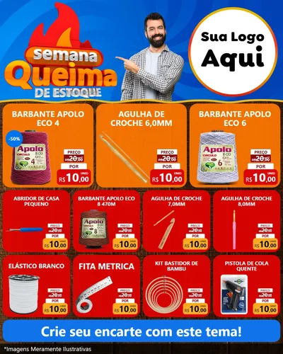 Modelo de Rede Social para Feed Instagram com o tema Semana Queima de Estoque para Armarinho e Aviamentos