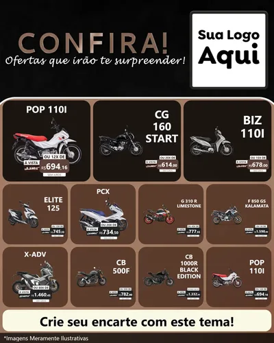 Modelo de Rede Social para Feed Instagram com o tema Confira! Ofertas que irão te surpreender! para Concessionaria de Motos