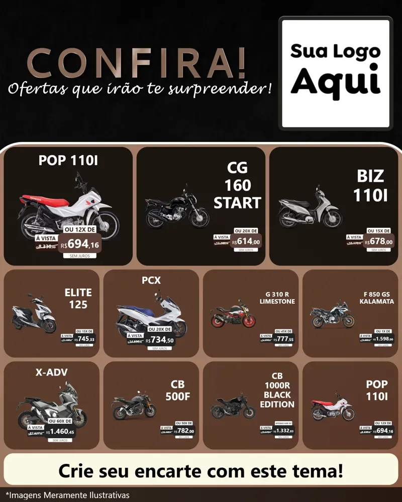 Modelo de Rede Social para Feed Instagram com o tema Confira! Ofertas que irão te surpreender! para Concessionaria de Motos