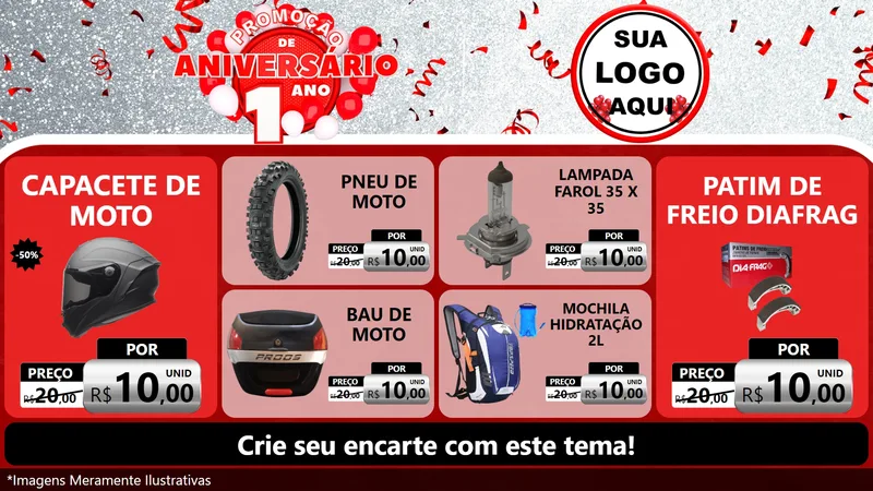 Modelo de TV para TV Horizontal com o tema Promoção de Aniversário - 1 Ano para Moto peças