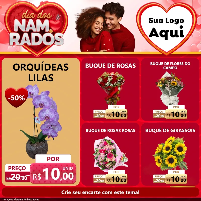 Modelo de Rede Social para Feed Facebook com o tema Dia dos Namorados para Floricultura e jardim