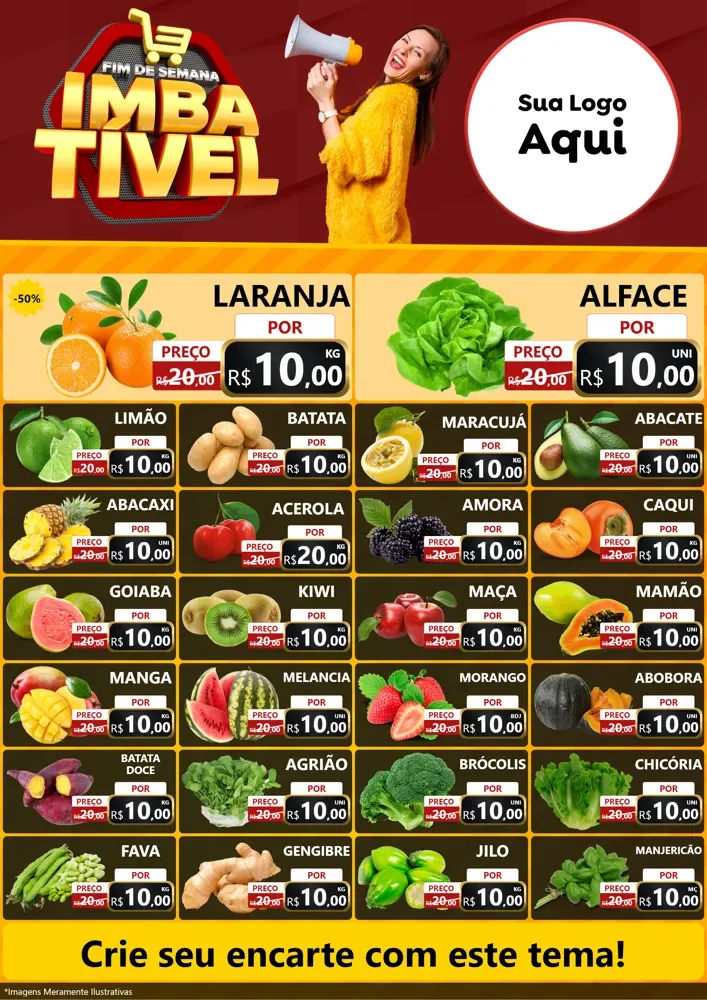 Modelo de Encarte para Encarte A4 Vertical com o tema Fim de Semana Imbatível para Hortifrúti
