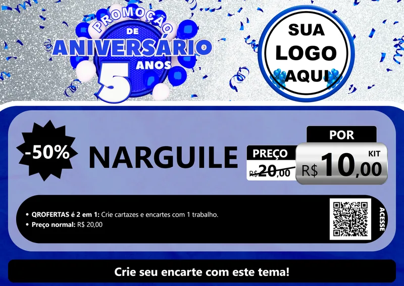 Modelo de Cartaz para Cartaz A4 Horizontal com o tema Promoção de Aniversário - 5 Anos para Tabacaria