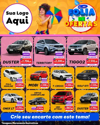 Modelo de Rede Social para Feed Instagram com o tema Folia de Ofertas para Concessionaria de Carros