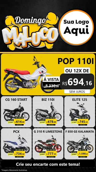 Modelo de Rede Social para Stories com o tema Domingo Maluco para Concessionaria de Motos