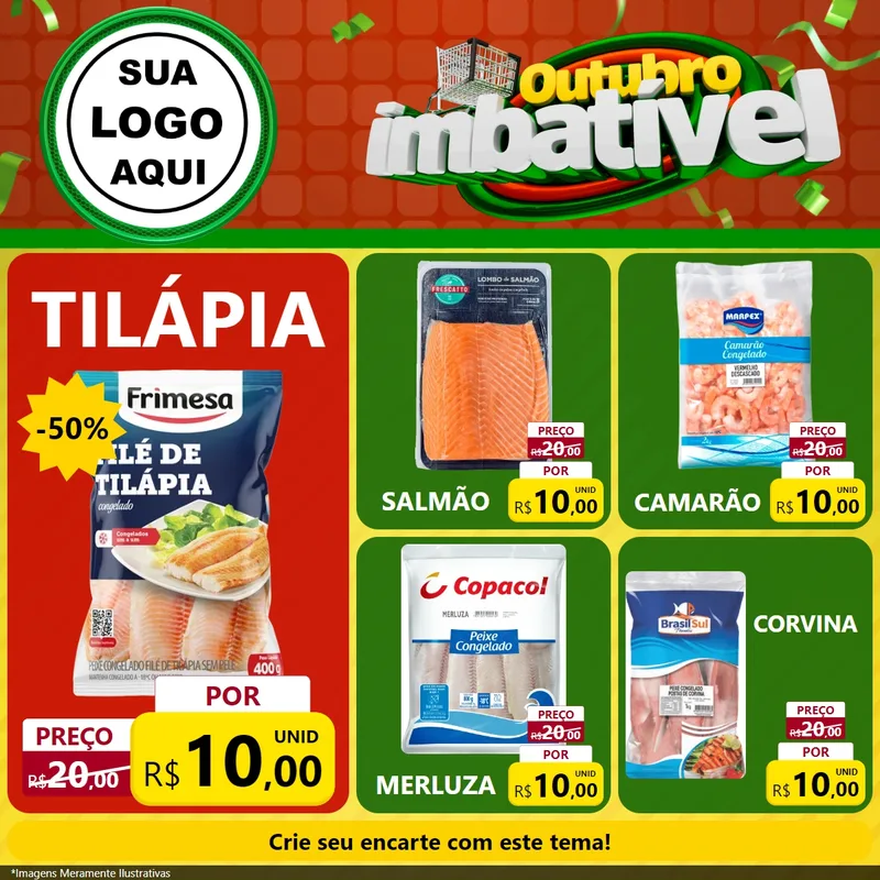 Modelo de Rede Social para Feed Facebook com o tema Outubro Imbatível para Peixaria