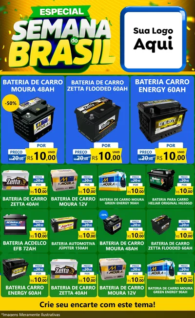 Modelo de Encarte para Encarte Grande com o tema Especial Semana do Brasil para Baterias Elétricas