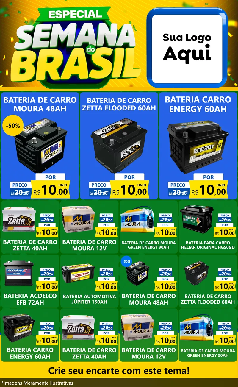 Modelo de Encarte para Encarte Grande com o tema Especial Semana do Brasil para Baterias Elétricas
